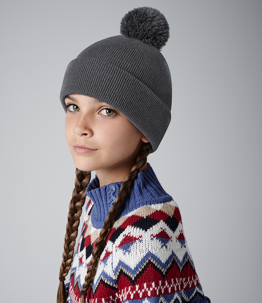 Beechfield Kids Original Pom Pom Beanie - Fire Label