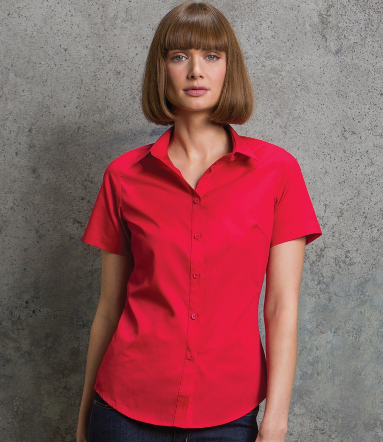 Kustom Kit Ladies Short Sleeve Tailored Poplin Shirt - Fire Label